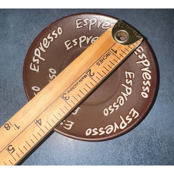 Set Of 4 Brown Espresso Saucers With White Lettering - Picture 3 of 3